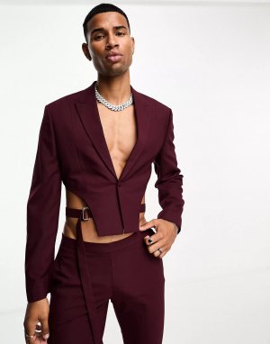 Пиджак Design Skinny V-hem Supercrop Belted Suit, бордовый Asos