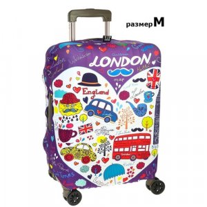 Чехол для чемодана 8003_M, размер M, фиолетовый, фуксия Vip collection. Цвет: белый/фиолетовый/синий/фиолетовый-белый