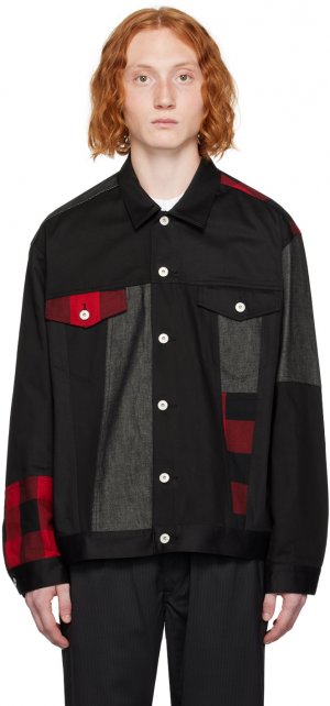 Черная джинсовая куртка со вставками Черный/Красный Comme des Garçons