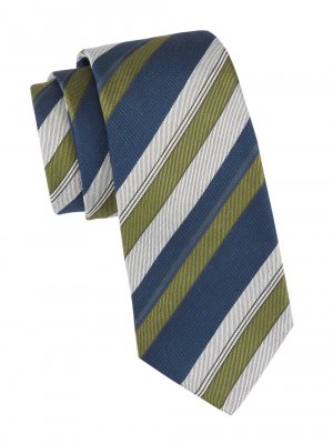 Шелковый галстук в полоску , зеленый Kiton