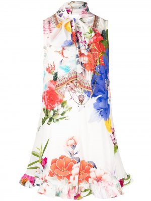 Платье мини без рукавов с цветочным принтом Camilla. Цвет: белый