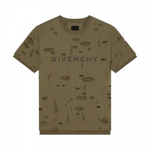 Двухслойная классическая футболка с отверстиями от , цвет Хаки Givenchy