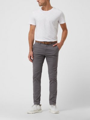 Узкие брюки чиносы с поясом , серый Tom Tailor