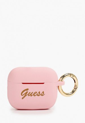 Чехол для наушников Guess Airpods 3, Silicone with ring Script logo Light pink. Цвет: розовый