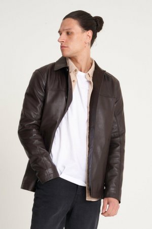 Кожаная куртка-рефрижератор на пуговицах , коричневый Barneys Originals