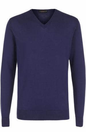 Хлопковый пуловер тонкой вязки TSUM Collection. Цвет: темно-синий