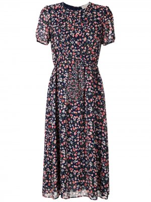 Плиссированное платье Garden с короткими рукавами Michael Kors. Цвет: синий