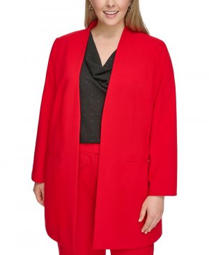 Длинный пиджак без воротника с открытым передом больших размеров, красный Calvin Klein