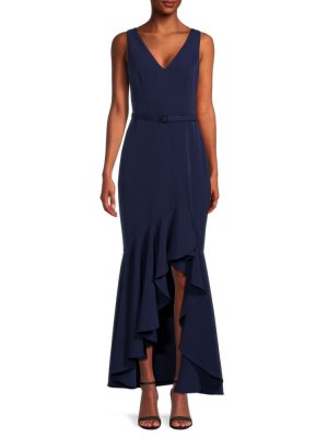 Платье с высоким и низким вырезом асимметричными рюшами , темно-синий Eliza J