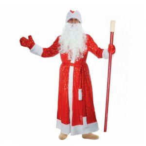 Карнавальный костюм Деда Мороза Золотые снежинки, шуба, пояс, шапка, варежки, борода, р-р 52-54, рост 176-182 см Happy Pirate. Цвет: золотистый