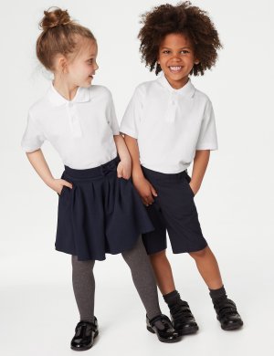 5 пар школьных рубашек-поло унисекс из чистого хлопка (2–18 лет) , белый Marks & Spencer