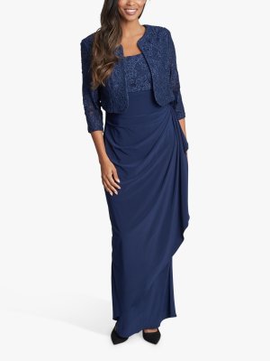 Платье макси из металлизированного кружева и болеро Sadira, темно-синий Gina Bacconi