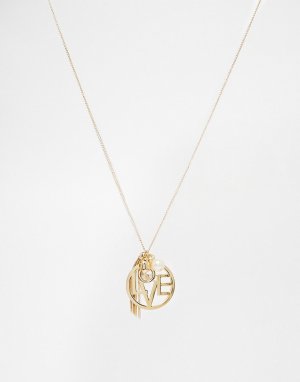 Ожерелье с золотистым диском надписью Love -Золотой River Island