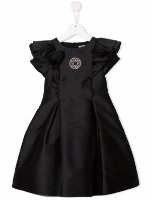 Атласное платье с оборками ELIE SAAB JUNIOR. Цвет: черный