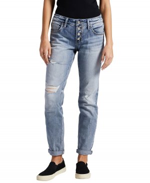 Женские зауженные джинсы-бойфренды со средней посадкой и пуговицами Fly Silver Jeans Co.