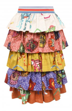 Хлопковая многоярусная юбка с принтом Stella Jean. Цвет: разноцветный