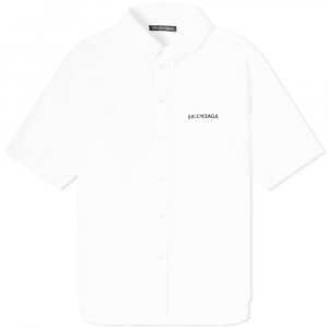 Поплиновая рубашка с коротким рукавом и небольшим логотипом, белый Balenciaga
