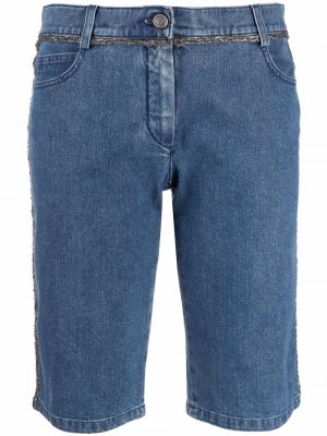 Джинсовые шорты с эффектом металлик Chanel Pre-Owned. Цвет: синий
