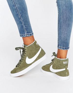 Бело-зеленые замшевые кроссовки Blazer-Коричневый Nike