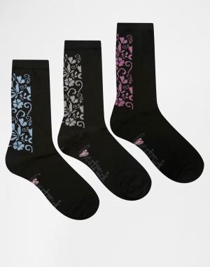 3 пары носков с цветочным принтом Lovestruck. Цвет: черный