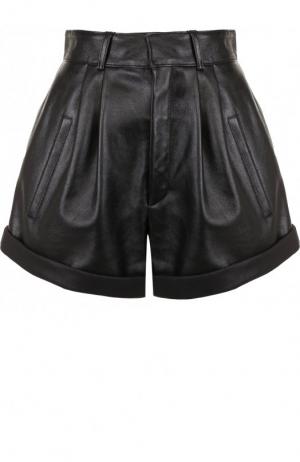 Однотонные кожаные мини-шорты Saint Laurent. Цвет: черный