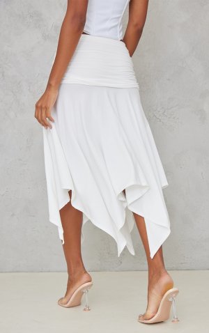 Белая асимметричная юбка-миди Soft Touch со сборками PrettyLittleThing