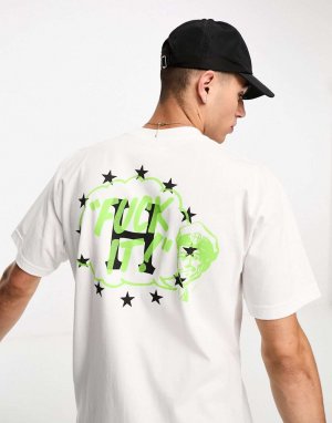 Белая футболка с короткими рукавами и принтом «Галактический девиз» на груди спине HUF