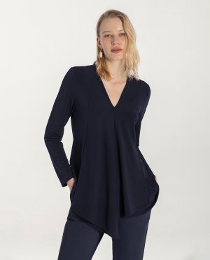 Женская блузка с V-образным вырезом и длинными рукавами , темно-синий Naulover