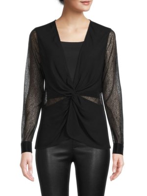 Кружевная блузка с закрученным передом , черный Donna Karan New York