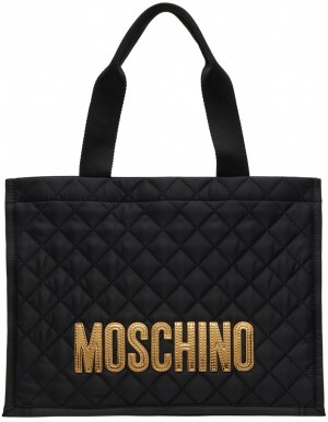 Черная стеганая большая сумка с логотипом Moschino