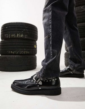 Черные кожаные туфли монки с западной отделкой ASOS DESIGN