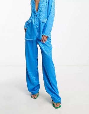 Синие брюки из атласа Devore на заказ Y.A.S. Цвет: синий