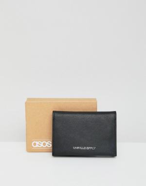 Черная кожаная кредитница с карманом для монет ASOS DESIGN. Цвет: черный