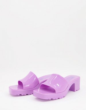 Сиреневые резиновые сабо на каблуке -Фиолетовый цвет Bershka