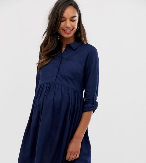 Темно-синее свободное платье-рубашка -Синий New Look Maternity