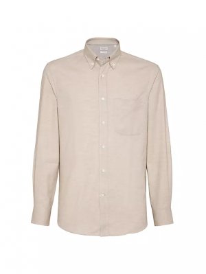 Фланелевая рубашка свободного кроя с джинсовым эффектом, воротником на пуговицах и нагрудным карманом , цвет sand Brunello Cucinelli