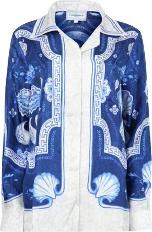 Рубашка Plat A Dessert Bleu Cuban Collar Silk Shirt 'White/Blue', белый Casablanca