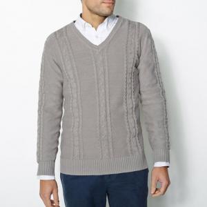 Пуловер с V-образным вырезом, 100% хлопка R REFERENCE. Цвет: серый