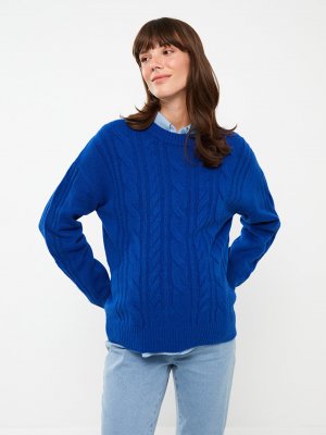 Трикотажный свитер для беременных с круглым вырезом и длинным рукавом узором , сакс блю LCWAIKIKI Maternity