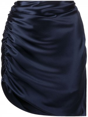 Шелковая юбка асимметричного кроя со сборками Michelle Mason. Цвет: синий