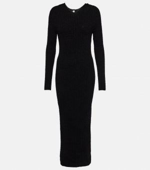 Платье макси ребристой вязки из смесовой шерсти Toteme, черный Totême