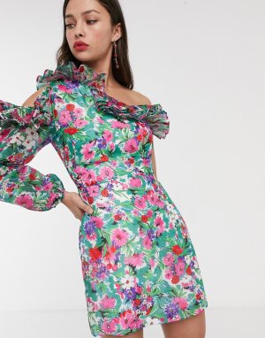 Платье мини на одно плечо с цветочным принтом -Многоцветный Talulah