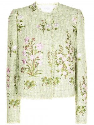 Твидовый пиджак с цветочной вышивкой Giambattista Valli. Цвет: зеленый