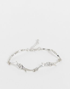 Серебристы браслет-цепочка с волнистым дизайном и кристаллами -Серебряный ASOS DESIGN