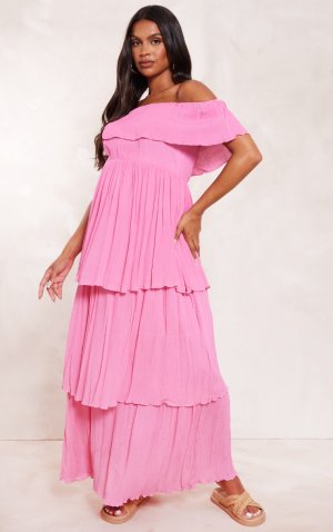 Светло-розовое платье макси с фактурной оборкой для беременных PrettyLittleThing