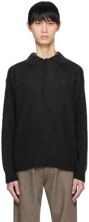 Черная рубашка-поло с начесом JP Auralee