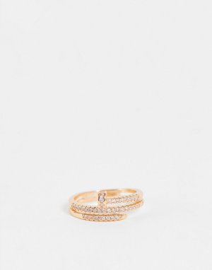 Золотистое кольцо в форме винта с отделкой стразами Olerra-Золотистый ALDO