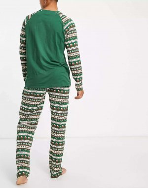 Лесно-зеленый пижамный комплект с разноцветными принтами ho Fairisle Pudding Brave Soul