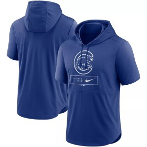 Мужской пуловер с короткими рукавами и капюшоном Royal Chicago Cubs Logo Lockup Performance Nike