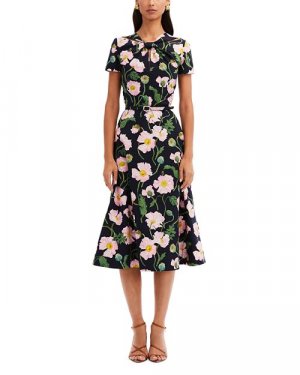 Платье с поясом и короткими рукавами Painted Poppies , цвет Multi Oscar de la Renta